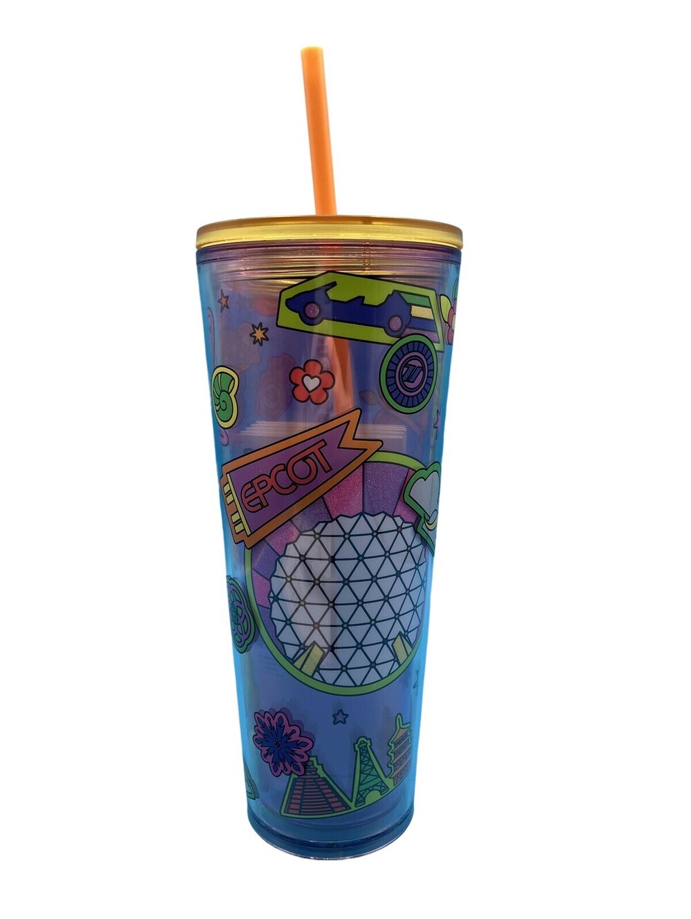 Starbucks Disney EPCOT Figment Tumbler Purple Plastic 24oz Cup With Straw